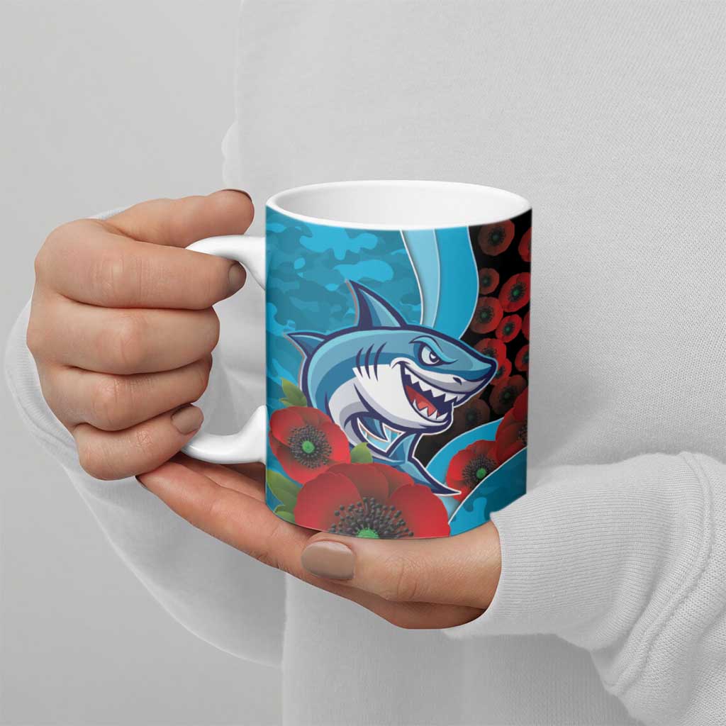 Cronulla-Sutherland Sharks ANZAC Personalised Ceramic Mug Lest We Forget Poppy Camo