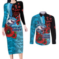 Cronulla-Sutherland Sharks ANZAC Personalised Couples Matching Long Sleeve Bodycon Dress and Long Sleeve Button Shirt Lest We Forget Poppy Camo