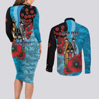 Cronulla-Sutherland Sharks ANZAC Personalised Couples Matching Long Sleeve Bodycon Dress and Long Sleeve Button Shirt Lest We Forget Poppy Camo