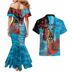 Cronulla-Sutherland Sharks ANZAC Personalised Couples Matching Mermaid Dress and Hawaiian Shirt Lest We Forget Poppy Camo
