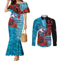 Cronulla-Sutherland Sharks ANZAC Personalised Couples Matching Mermaid Dress and Long Sleeve Button Shirt Lest We Forget Poppy Camo