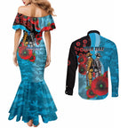 Cronulla-Sutherland Sharks ANZAC Personalised Couples Matching Mermaid Dress and Long Sleeve Button Shirt Lest We Forget Poppy Camo