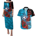 Cronulla-Sutherland Sharks ANZAC Personalised Couples Matching Puletasi and Hawaiian Shirt Lest We Forget Poppy Camo