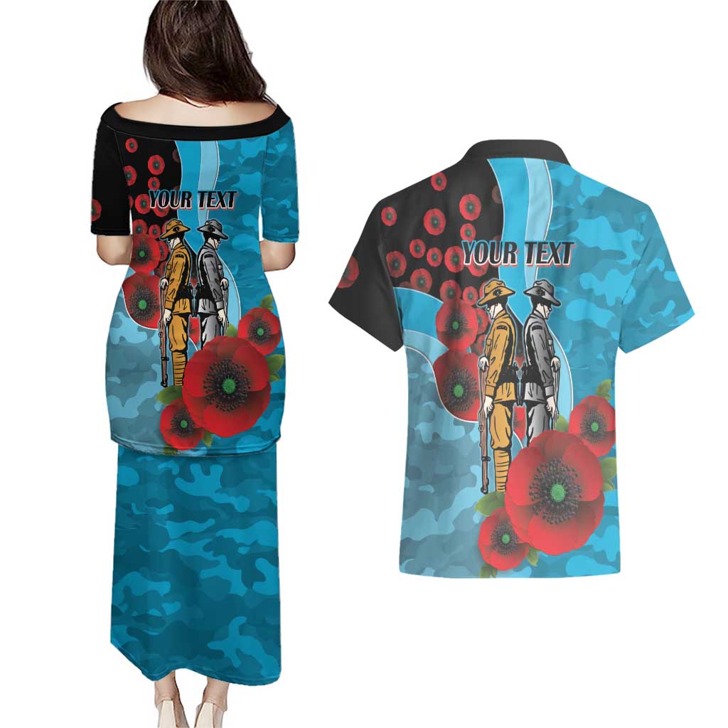 Cronulla-Sutherland Sharks ANZAC Personalised Couples Matching Puletasi and Hawaiian Shirt Lest We Forget Poppy Camo