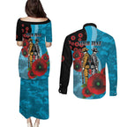 Cronulla-Sutherland Sharks ANZAC Personalised Couples Matching Puletasi and Long Sleeve Button Shirt Lest We Forget Poppy Camo