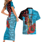 Cronulla-Sutherland Sharks ANZAC Personalised Couples Matching Short Sleeve Bodycon Dress and Hawaiian Shirt Lest We Forget Poppy Camo