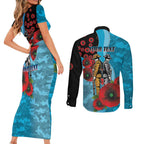 Cronulla-Sutherland Sharks ANZAC Personalised Couples Matching Short Sleeve Bodycon Dress and Long Sleeve Button Shirt Lest We Forget Poppy Camo