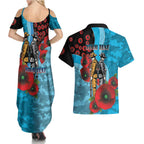 Cronulla-Sutherland Sharks ANZAC Personalised Couples Matching Summer Maxi Dress and Hawaiian Shirt Lest We Forget Poppy Camo
