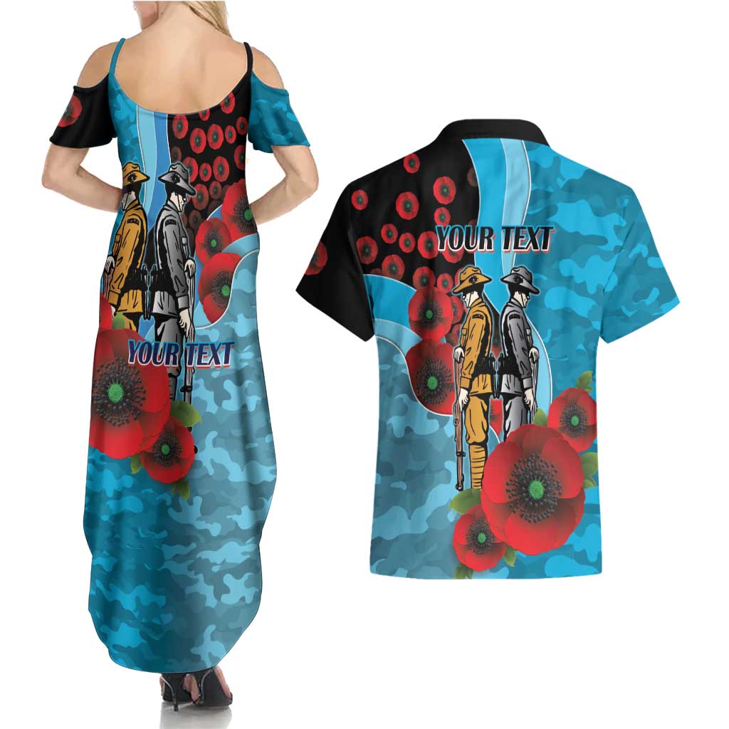 Cronulla-Sutherland Sharks ANZAC Personalised Couples Matching Summer Maxi Dress and Hawaiian Shirt Lest We Forget Poppy Camo
