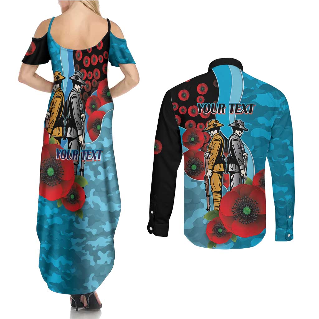 Cronulla-Sutherland Sharks ANZAC Personalised Couples Matching Summer Maxi Dress and Long Sleeve Button Shirt Lest We Forget Poppy Camo