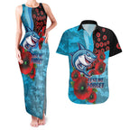 Cronulla-Sutherland Sharks ANZAC Personalised Couples Matching Tank Maxi Dress and Hawaiian Shirt Lest We Forget Poppy Camo