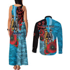 Cronulla-Sutherland Sharks ANZAC Personalised Couples Matching Tank Maxi Dress and Long Sleeve Button Shirt Lest We Forget Poppy Camo