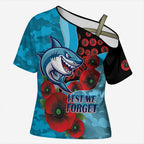 Cronulla-Sutherland Sharks ANZAC Personalised Cross Shoulder Shirt Lest We Forget Poppy Camo