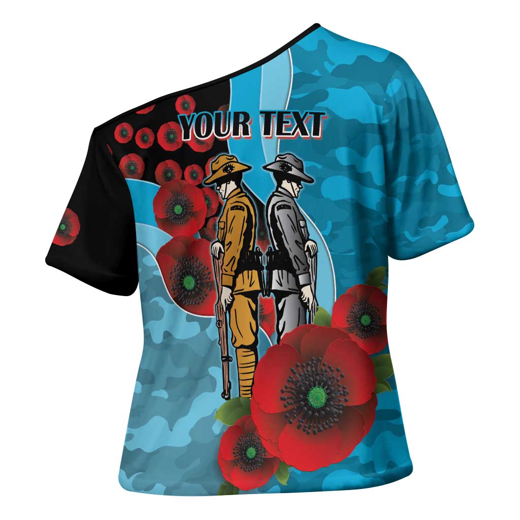Cronulla-Sutherland Sharks ANZAC Personalised Cross Shoulder Shirt Lest We Forget Poppy Camo