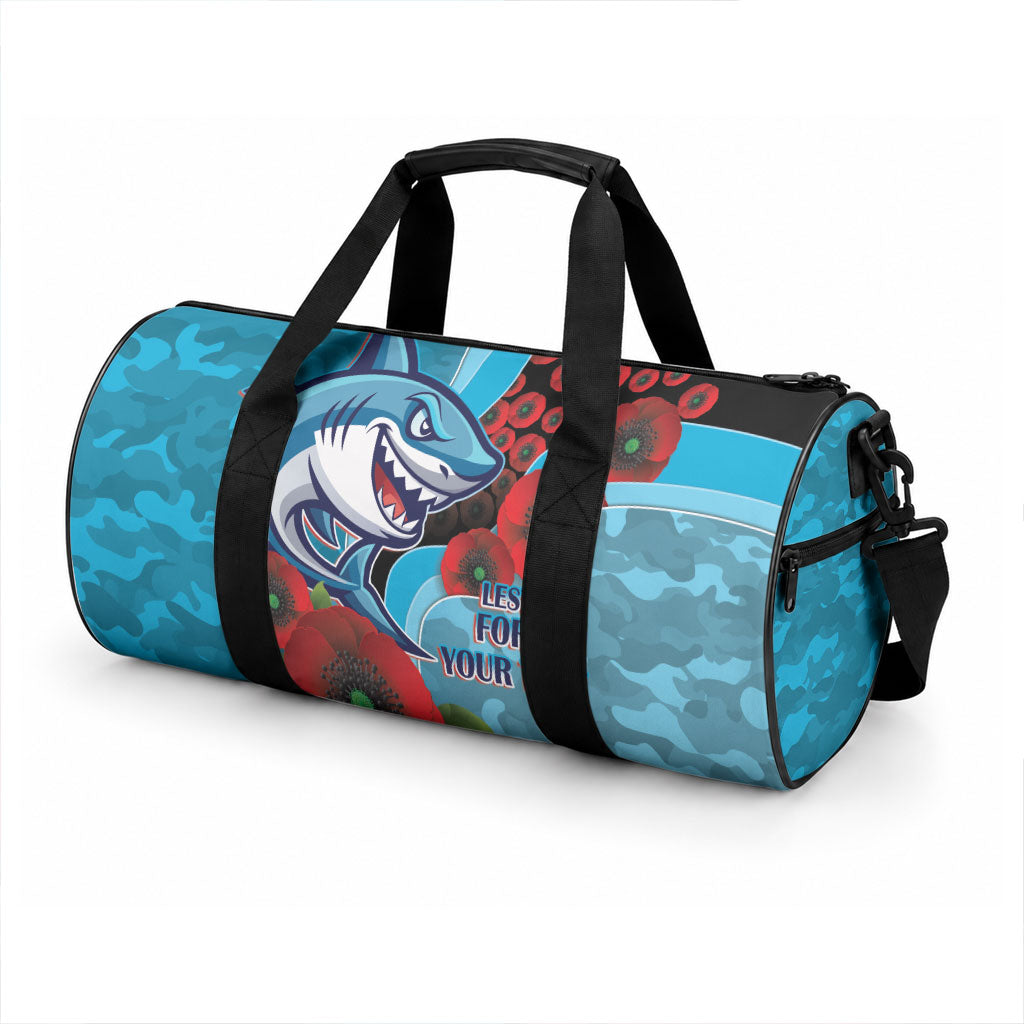 Cronulla-Sutherland Sharks ANZAC Personalised Duffle Bag Lest We Forget Poppy Camo