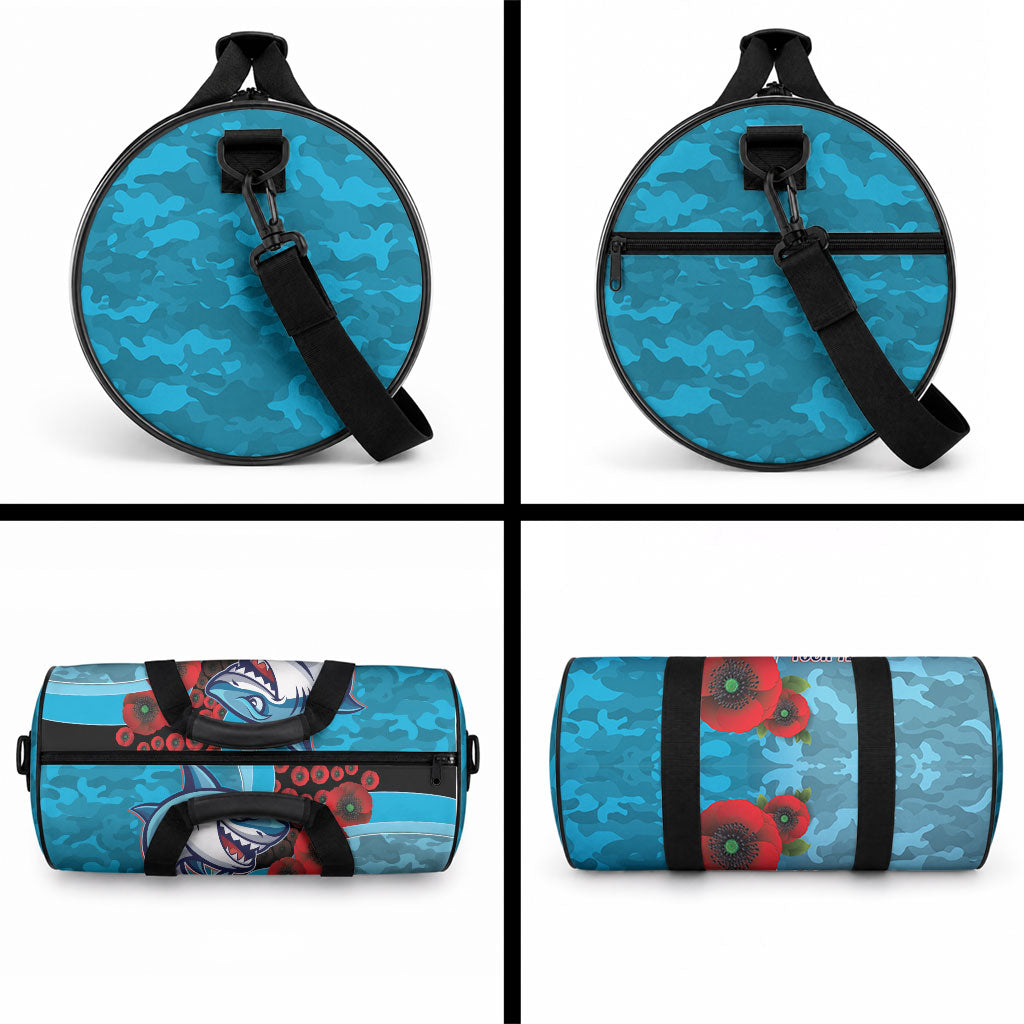 Cronulla-Sutherland Sharks ANZAC Personalised Duffle Bag Lest We Forget Poppy Camo