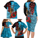 Cronulla-Sutherland Sharks ANZAC Personalised Family Matching Long Sleeve Bodycon Dress and Hawaiian Shirt Lest We Forget Poppy Camo