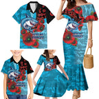 Cronulla-Sutherland Sharks ANZAC Personalised Family Matching Mermaid Dress and Hawaiian Shirt Lest We Forget Poppy Camo