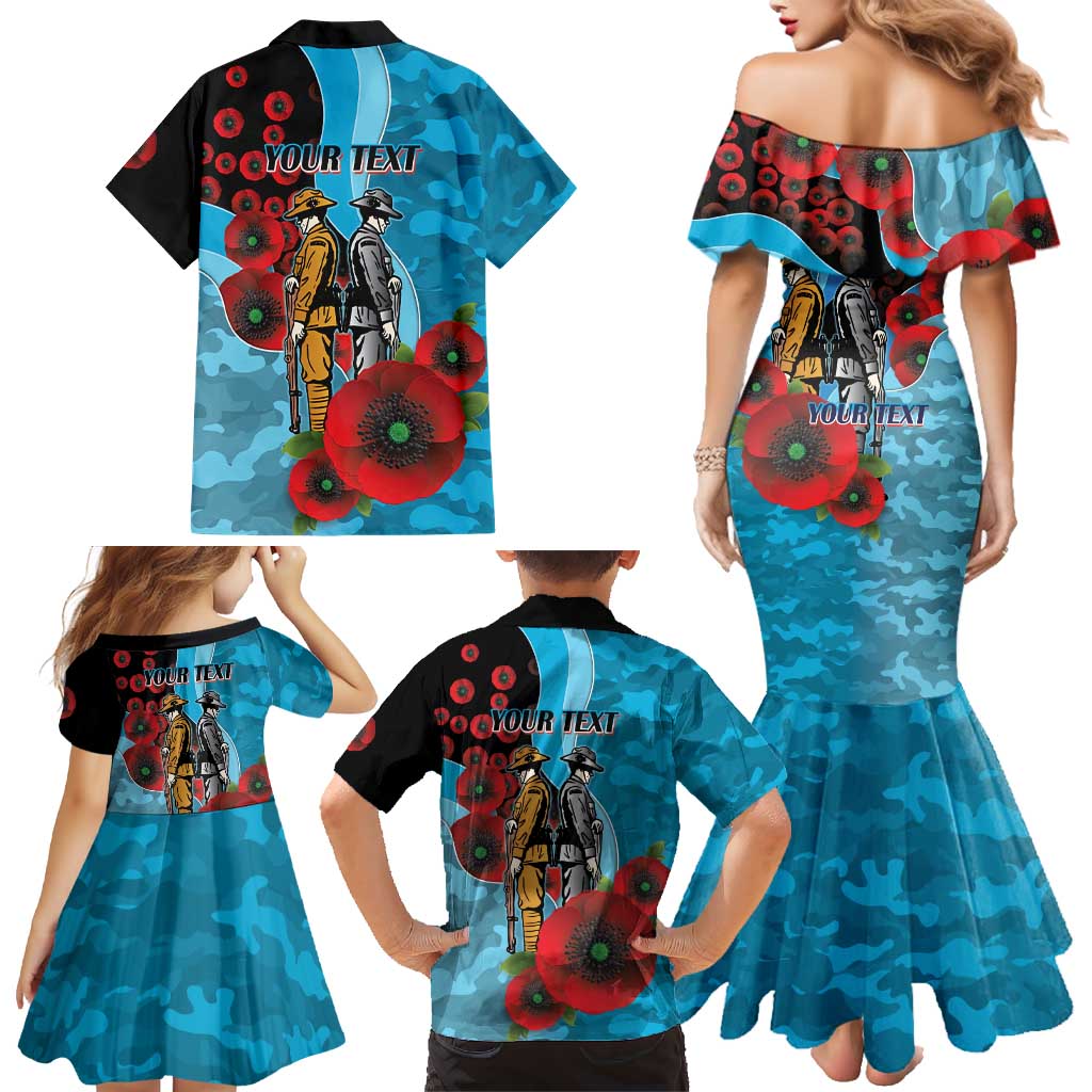 Cronulla-Sutherland Sharks ANZAC Personalised Family Matching Mermaid Dress and Hawaiian Shirt Lest We Forget Poppy Camo