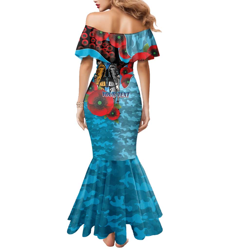 Cronulla-Sutherland Sharks ANZAC Personalised Family Matching Mermaid Dress and Hawaiian Shirt Lest We Forget Poppy Camo