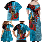 Cronulla-Sutherland Sharks ANZAC Personalised Family Matching Off Shoulder Maxi Dress and Hawaiian Shirt Lest We Forget Poppy Camo