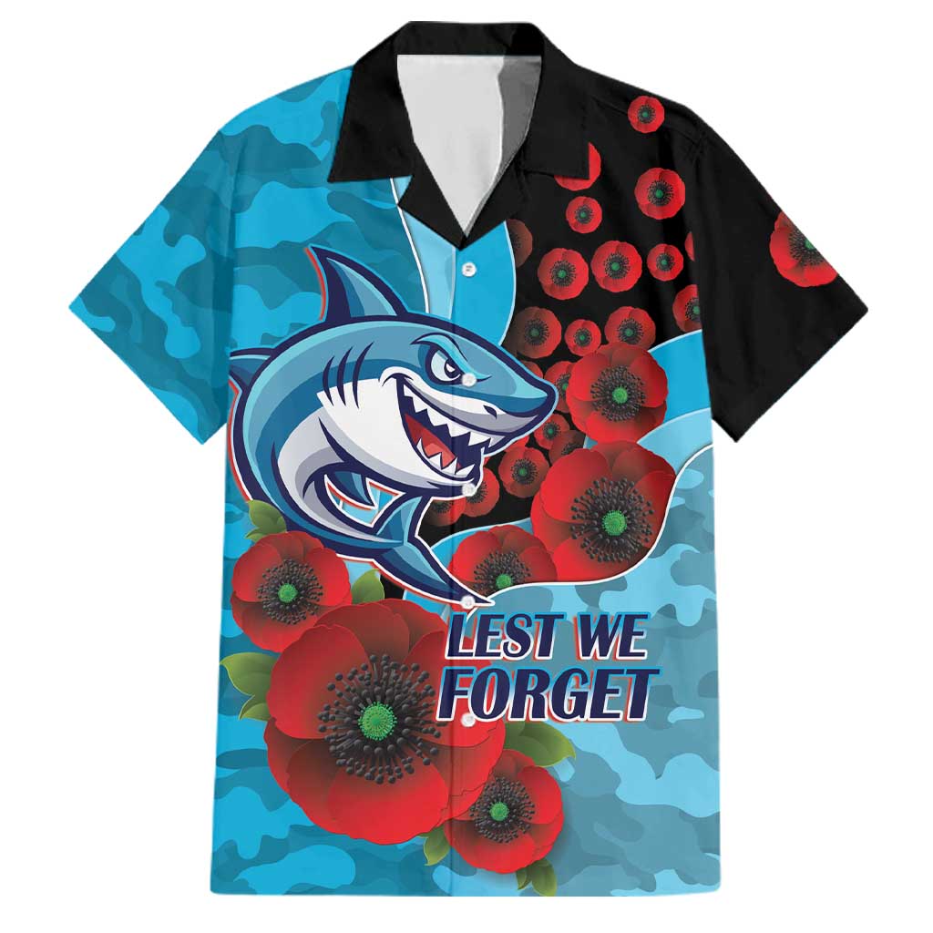 Cronulla-Sutherland Sharks ANZAC Personalised Family Matching Off Shoulder Maxi Dress and Hawaiian Shirt Lest We Forget Poppy Camo