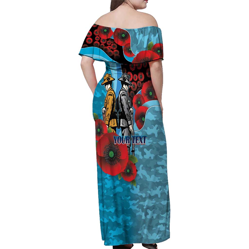 Cronulla-Sutherland Sharks ANZAC Personalised Family Matching Off Shoulder Maxi Dress and Hawaiian Shirt Lest We Forget Poppy Camo