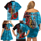 Cronulla-Sutherland Sharks ANZAC Personalised Family Matching Off Shoulder Short Dress and Hawaiian Shirt Lest We Forget Poppy Camo