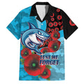 Cronulla-Sutherland Sharks ANZAC Personalised Family Matching Off Shoulder Short Dress and Hawaiian Shirt Lest We Forget Poppy Camo