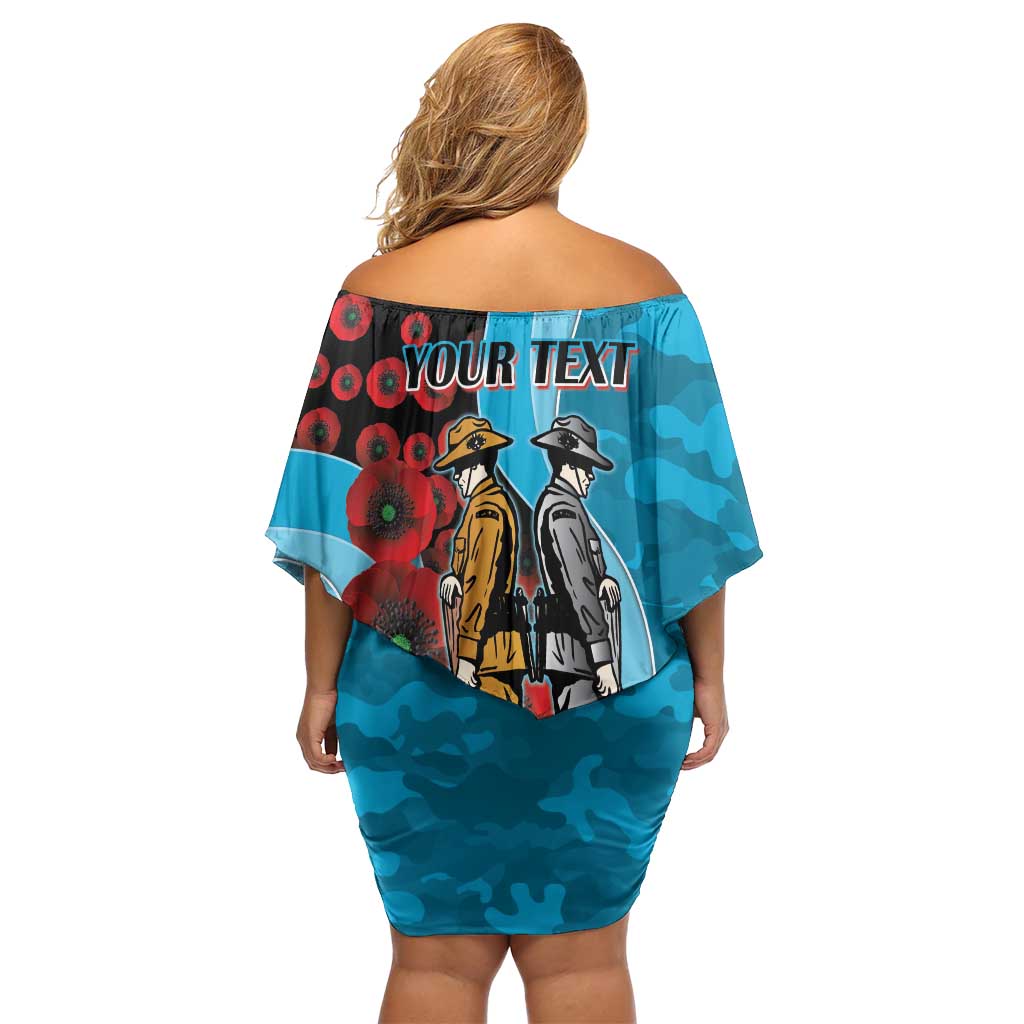 Cronulla-Sutherland Sharks ANZAC Personalised Family Matching Off Shoulder Short Dress and Hawaiian Shirt Lest We Forget Poppy Camo