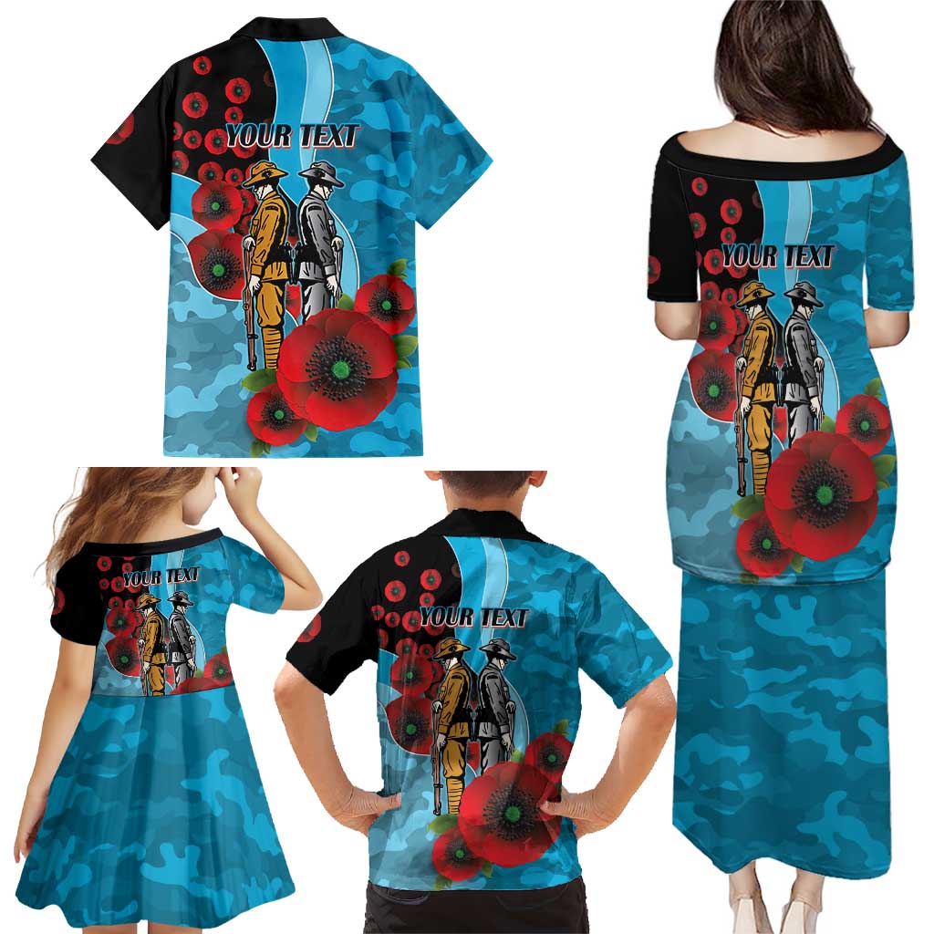 Cronulla-Sutherland Sharks ANZAC Personalised Family Matching Puletasi and Hawaiian Shirt Lest We Forget Poppy Camo