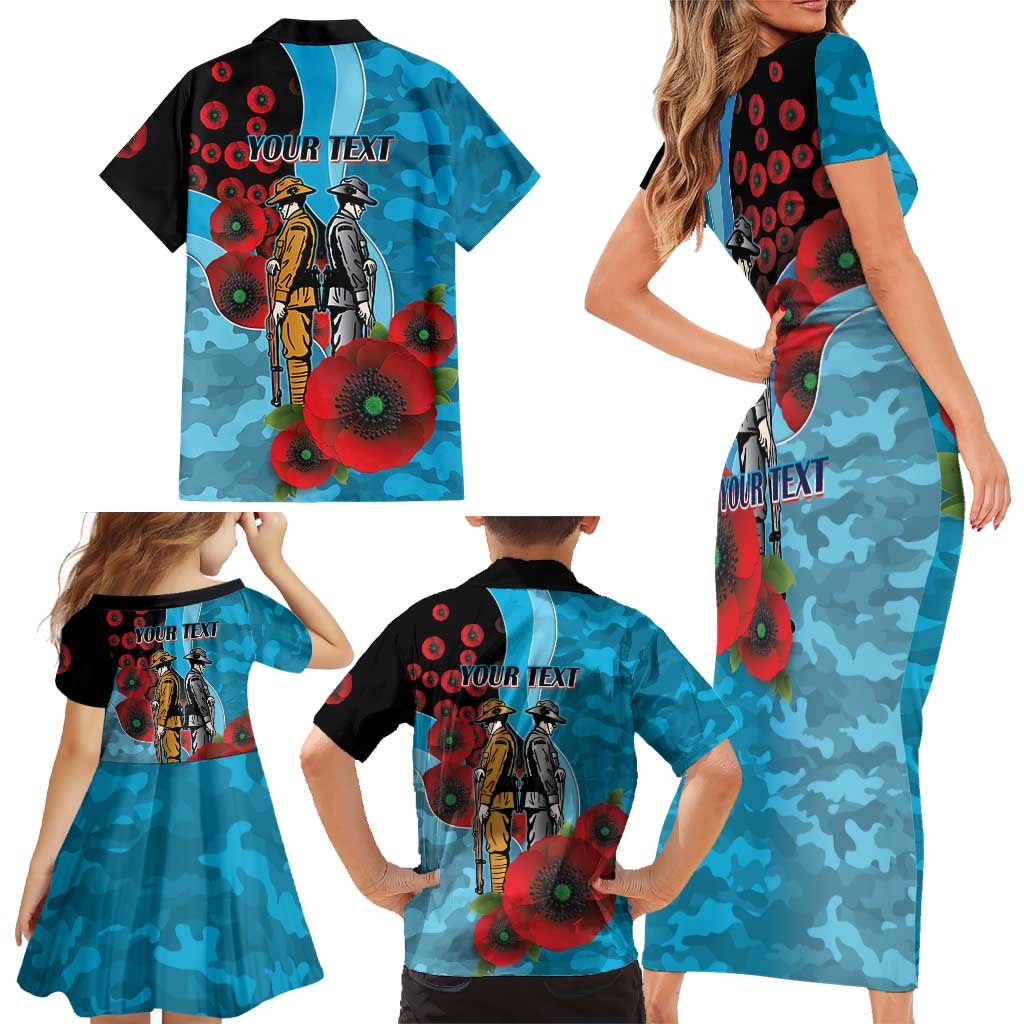 Cronulla-Sutherland Sharks ANZAC Personalised Family Matching Short Sleeve Bodycon Dress and Hawaiian Shirt Lest We Forget Poppy Camo