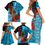 Cronulla-Sutherland Sharks ANZAC Personalised Family Matching Short Sleeve Bodycon Dress and Hawaiian Shirt Lest We Forget Poppy Camo