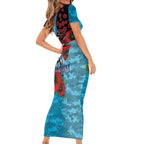 Cronulla-Sutherland Sharks ANZAC Personalised Family Matching Short Sleeve Bodycon Dress and Hawaiian Shirt Lest We Forget Poppy Camo