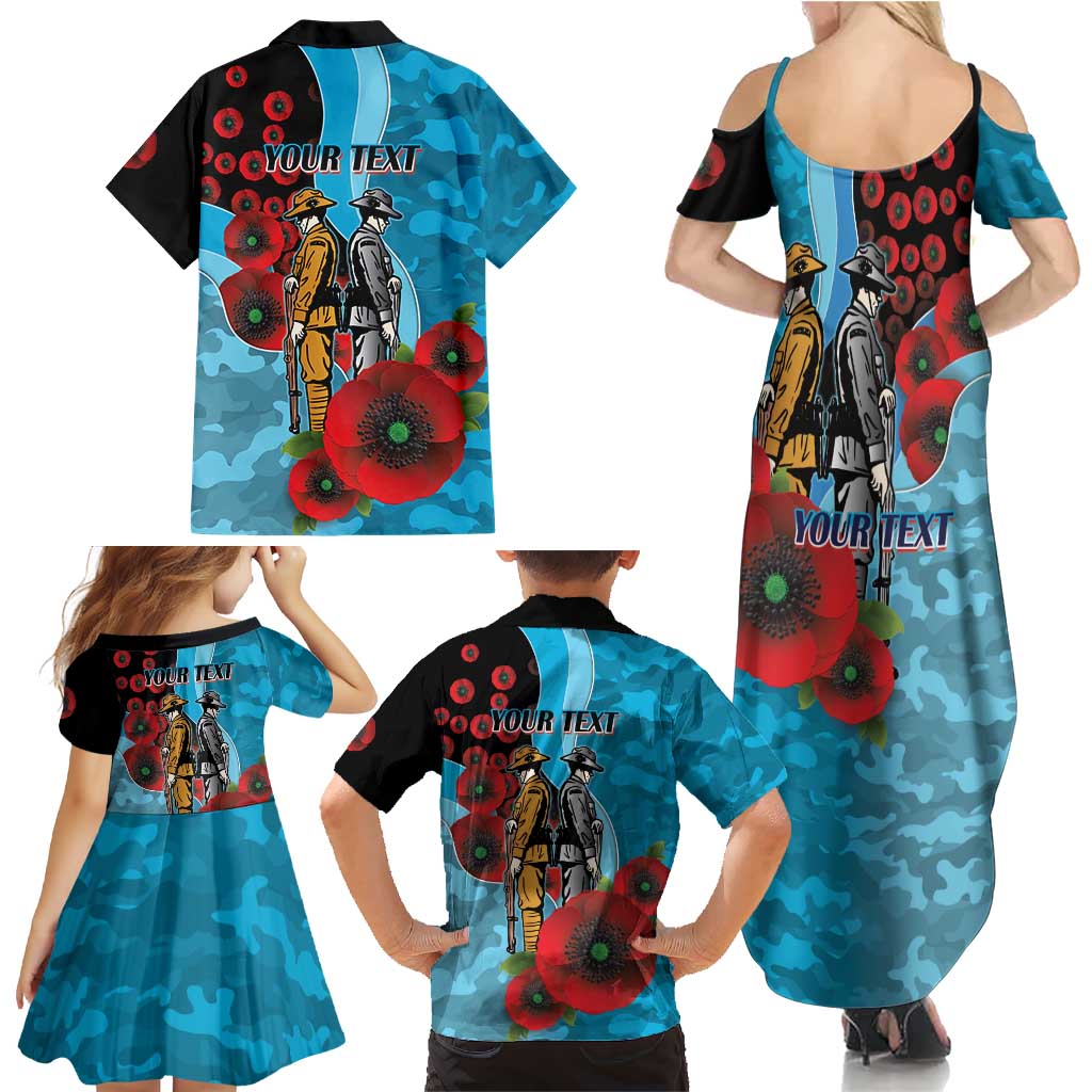 Cronulla-Sutherland Sharks ANZAC Personalised Family Matching Summer Maxi Dress and Hawaiian Shirt Lest We Forget Poppy Camo