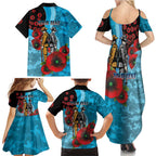 Cronulla-Sutherland Sharks ANZAC Personalised Family Matching Summer Maxi Dress and Hawaiian Shirt Lest We Forget Poppy Camo