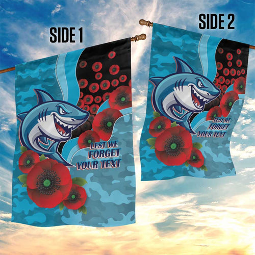 Cronulla-Sutherland Sharks ANZAC Personalised Garden Flag Lest We Forget Poppy Camo