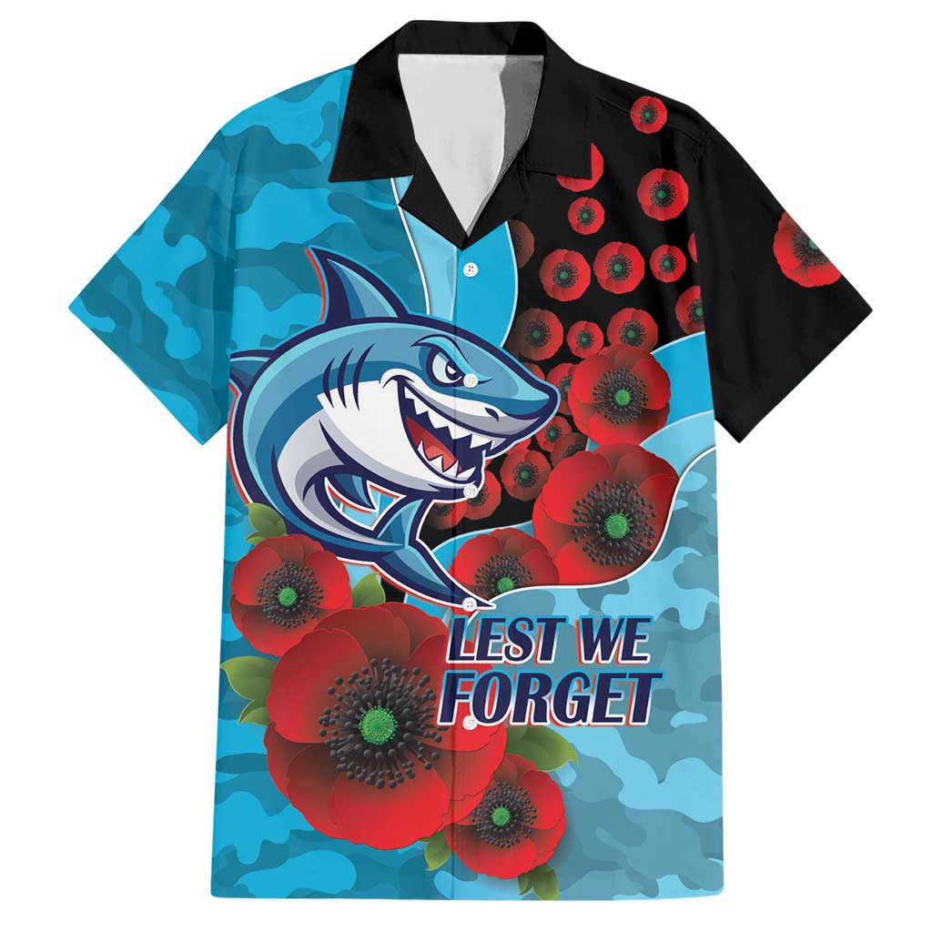 Cronulla-Sutherland Sharks ANZAC Personalised Hawaiian Shirt Lest We Forget Poppy Camo