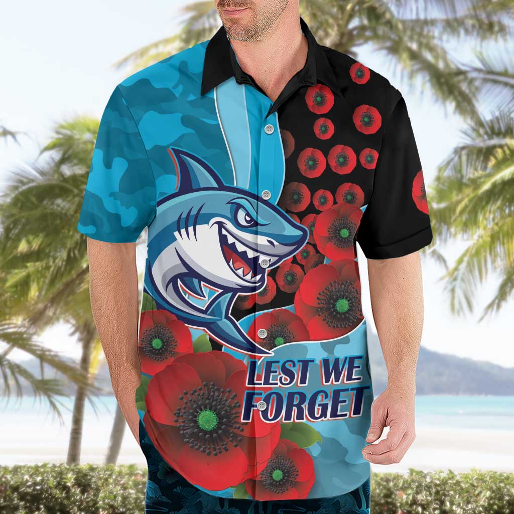 Cronulla-Sutherland Sharks ANZAC Personalised Hawaiian Shirt Lest We Forget Poppy Camo
