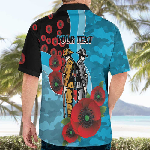 Cronulla-Sutherland Sharks ANZAC Personalised Hawaiian Shirt Lest We Forget Poppy Camo