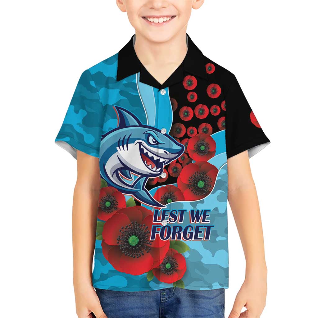 Cronulla-Sutherland Sharks ANZAC Personalised Hawaiian Shirt Lest We Forget Poppy Camo