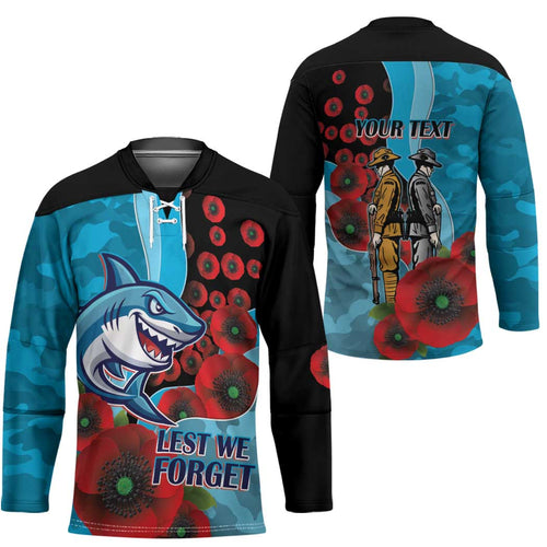 Cronulla-Sutherland Sharks ANZAC Personalised Hockey Jersey Lest We Forget Poppy Camo