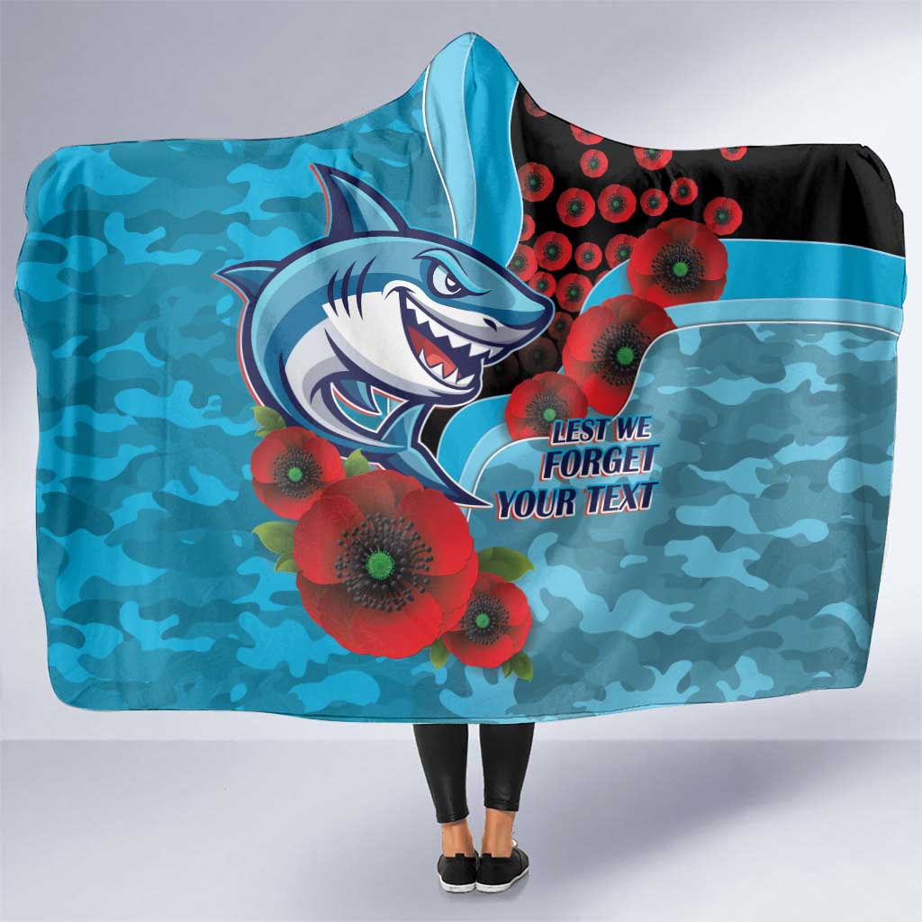 Cronulla-Sutherland Sharks ANZAC Personalised Hooded Blanket Lest We Forget Poppy Camo
