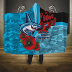Cronulla-Sutherland Sharks ANZAC Personalised Hooded Blanket Lest We Forget Poppy Camo