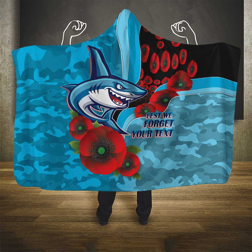 Cronulla-Sutherland Sharks ANZAC Personalised Hooded Blanket Lest We Forget Poppy Camo