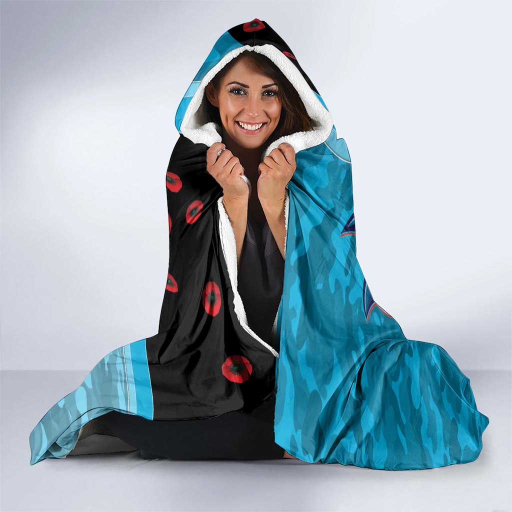 Cronulla-Sutherland Sharks ANZAC Personalised Hooded Blanket Lest We Forget Poppy Camo