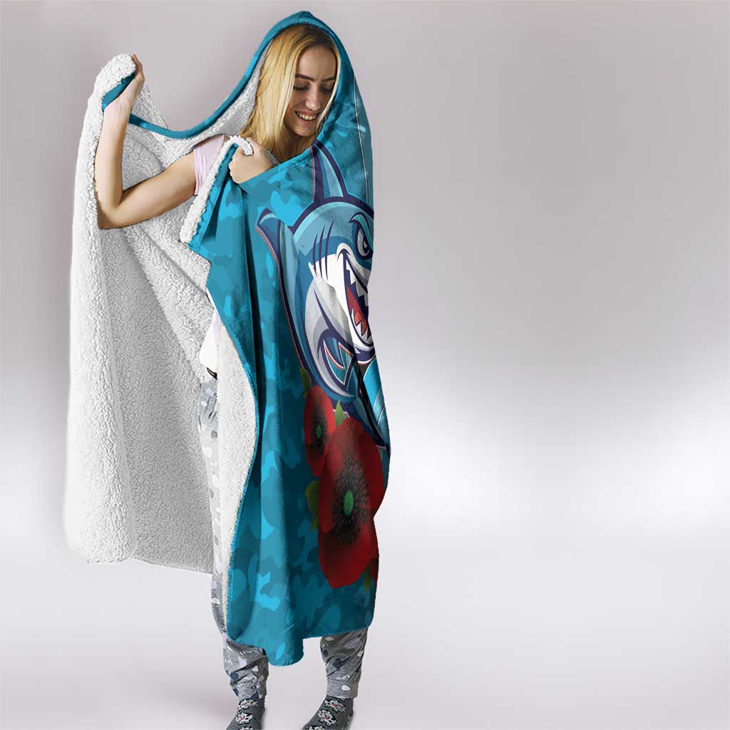 Cronulla-Sutherland Sharks ANZAC Personalised Hooded Blanket Lest We Forget Poppy Camo