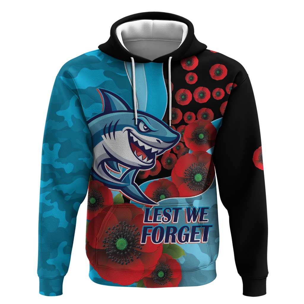 Cronulla-Sutherland Sharks ANZAC Personalised Hoodie Lest We Forget Poppy Camo