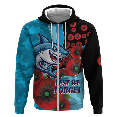 Cronulla-Sutherland Sharks ANZAC Personalised Hoodie Lest We Forget Poppy Camo