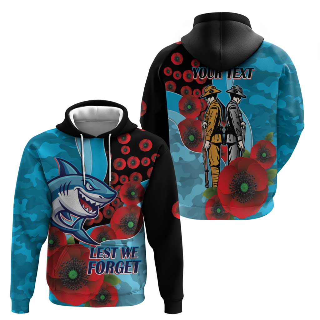 Cronulla-Sutherland Sharks ANZAC Personalised Hoodie Lest We Forget Poppy Camo
